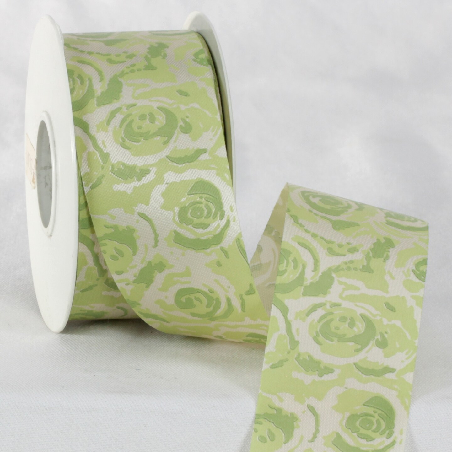 The Ribbon People Green and Cream White Floral Ribbon 1.5" x 27 Yards