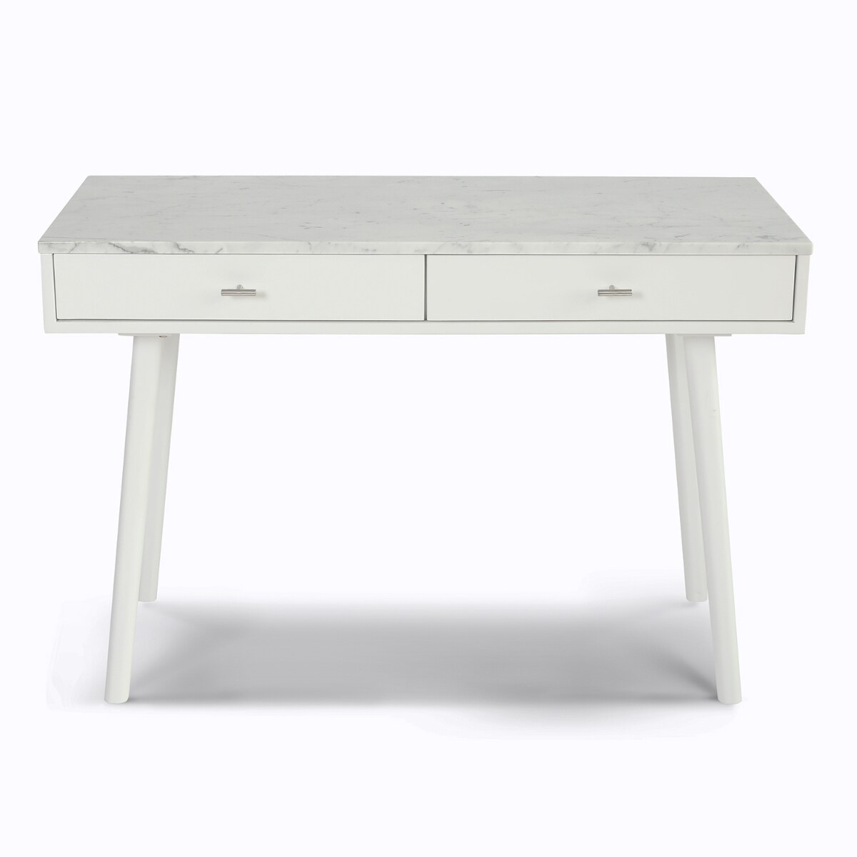 Contemporary Home Living 44" White Rectangular Italian Carrara Marble Top Writing Desk