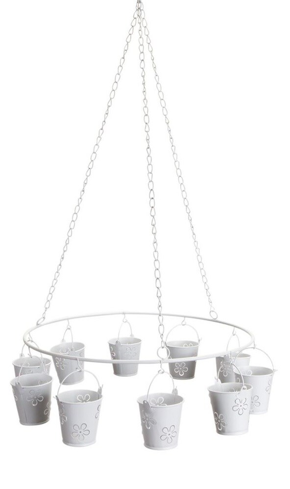 Melrose 25.5&#x22; White Round Hanging Tealight Candleholder Floral Buckets