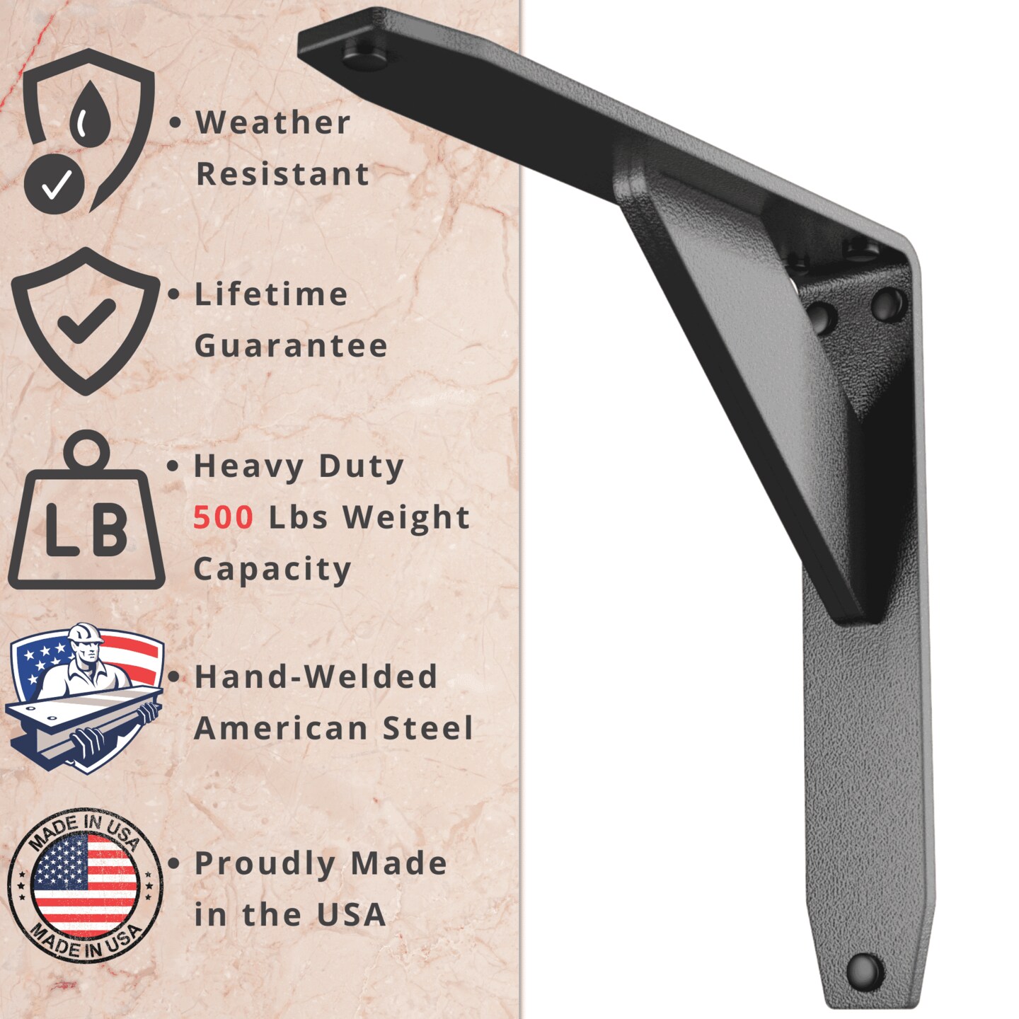 Jetstream Solid Heavy Duty Low Profile Welded Countertop Support Shelf Brackets