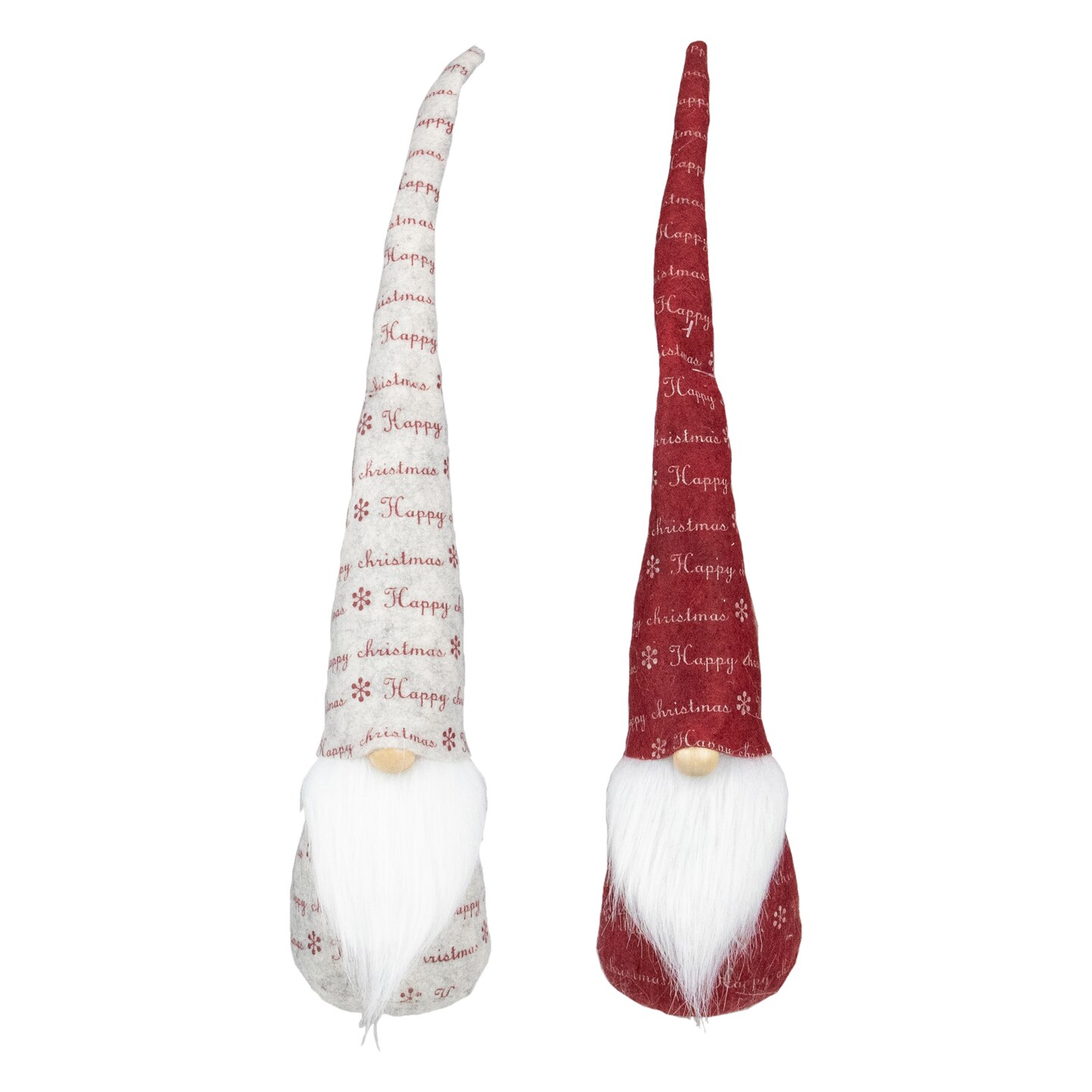 Northlight Tall Pointy Hat &#x22;Happy Christmas&#x22; Gnomes - 18&#x22; - Red and Ivory - Set of 2