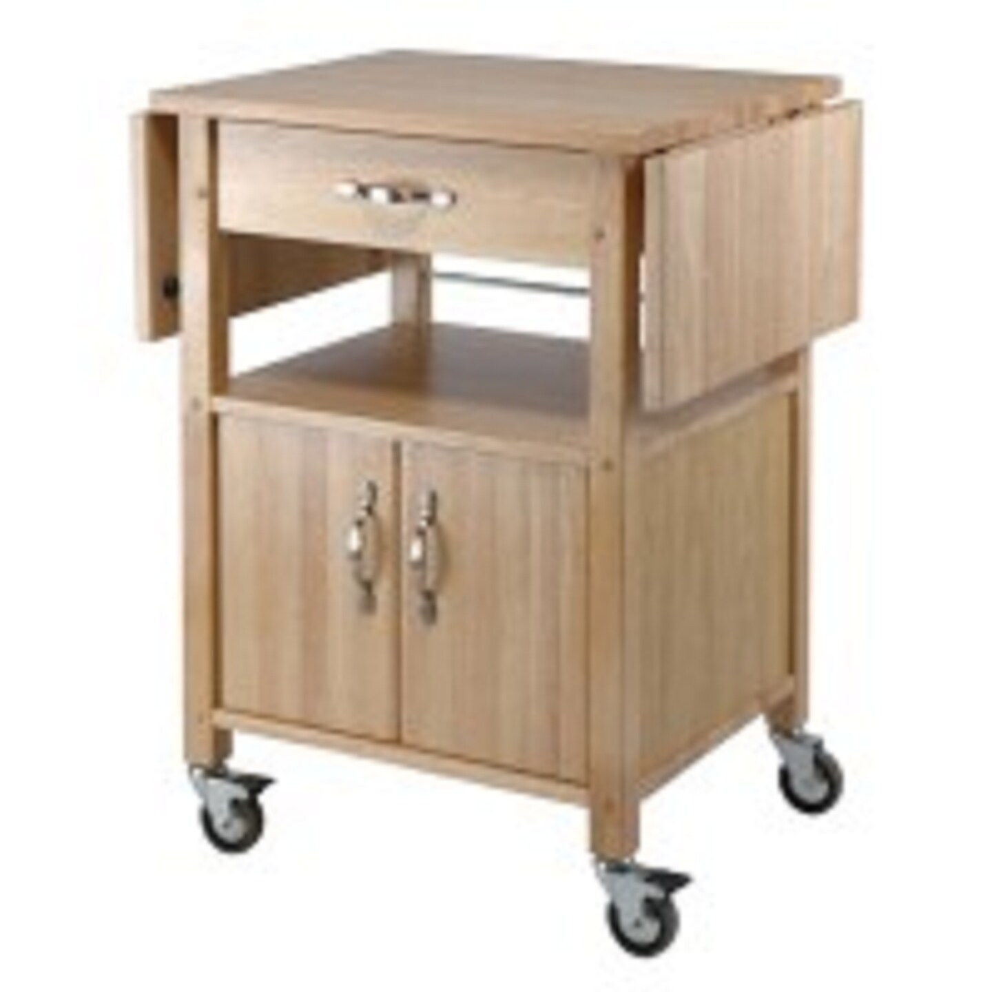 Contemporary Home Living 33.25&#x201D; Beige Kitchen Cart with Double Drop Leaf Cabinet and Shelf