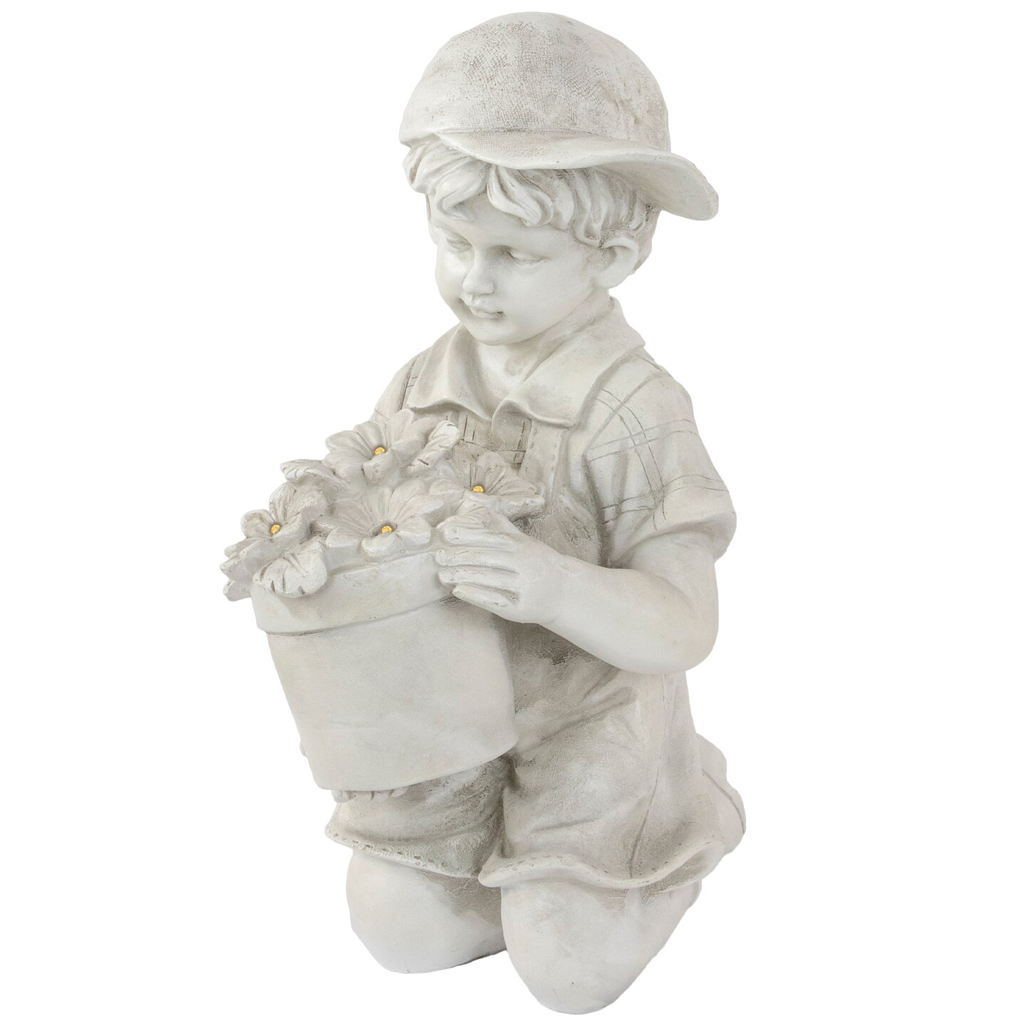 Northlight 15&#x22; Solar LED Lighted Boy with Flowers Outdoor Garden Statue