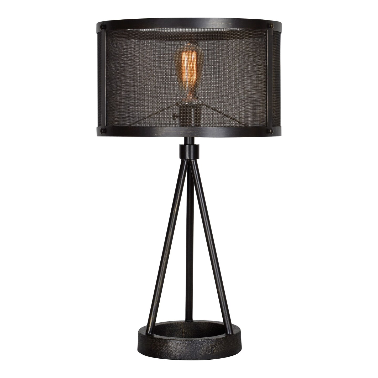 Signature Home Collection 27" Black Tripod Table Lamp with Wire Mesh Shade