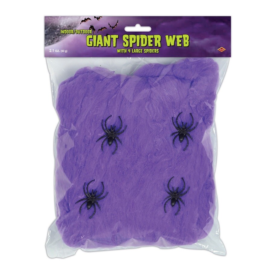 Beistle Club Pack of 12 Flame Resistant Giant Purple Halloween Spider Web with Spiders