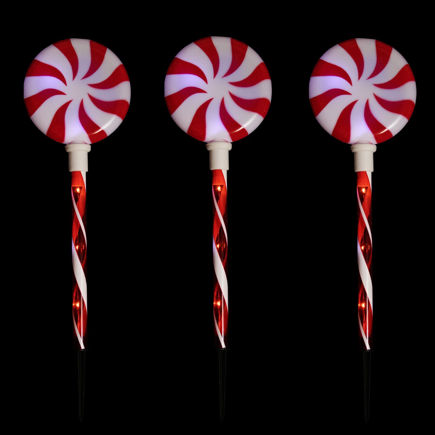 Northlight LED Lighted Peppermint Swirl Candy Christmas Pathway Markers - Warm White Lights - 26&#x22; - 3ct