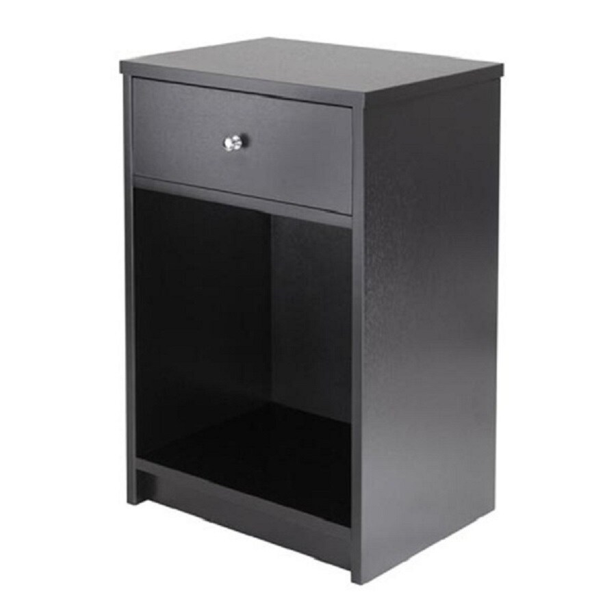 Contemporary Home Living 23.75” Black Squamish Wood Accent Table with Drawer and Open Shelf
