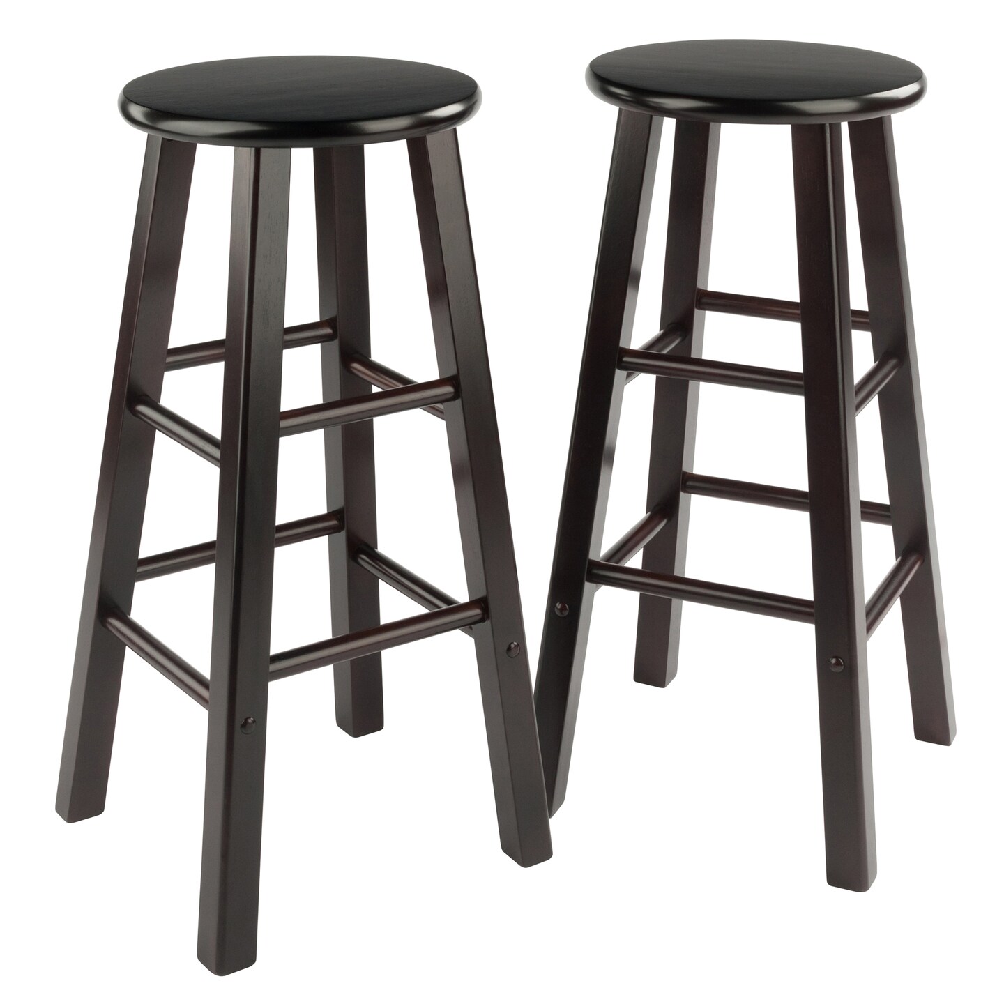 Contemporary Home Living Set of 2 Espresso Brown Solid Wood Bar Stools 29&#x22;