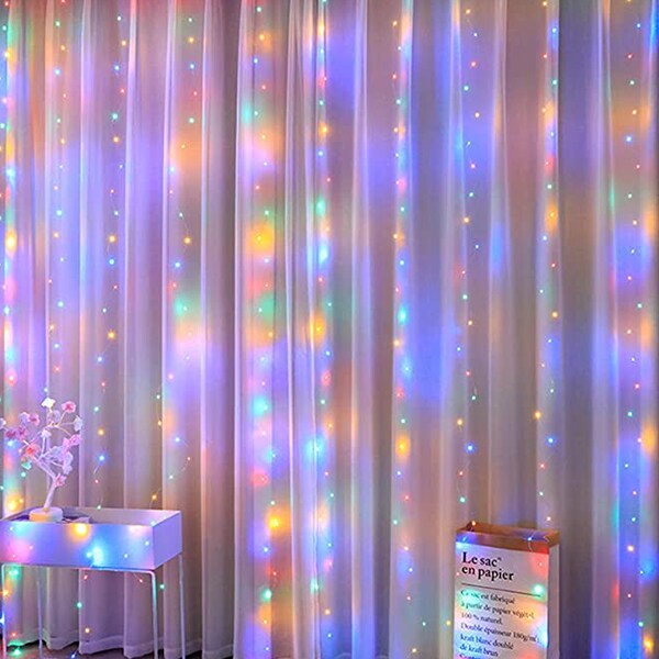 Perfect Holiday 300 LED Curtain String Lights Plug In - 8 Light Modes