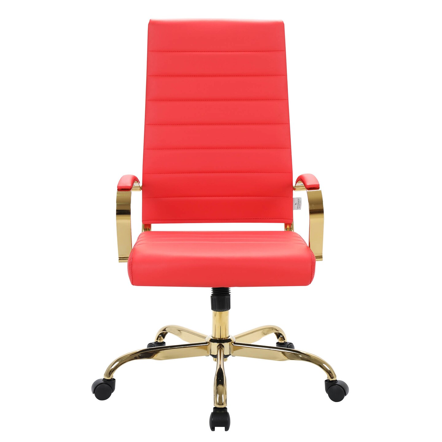 LeisureMod Benmar High-Back Leather Office Chair with Gold Frame