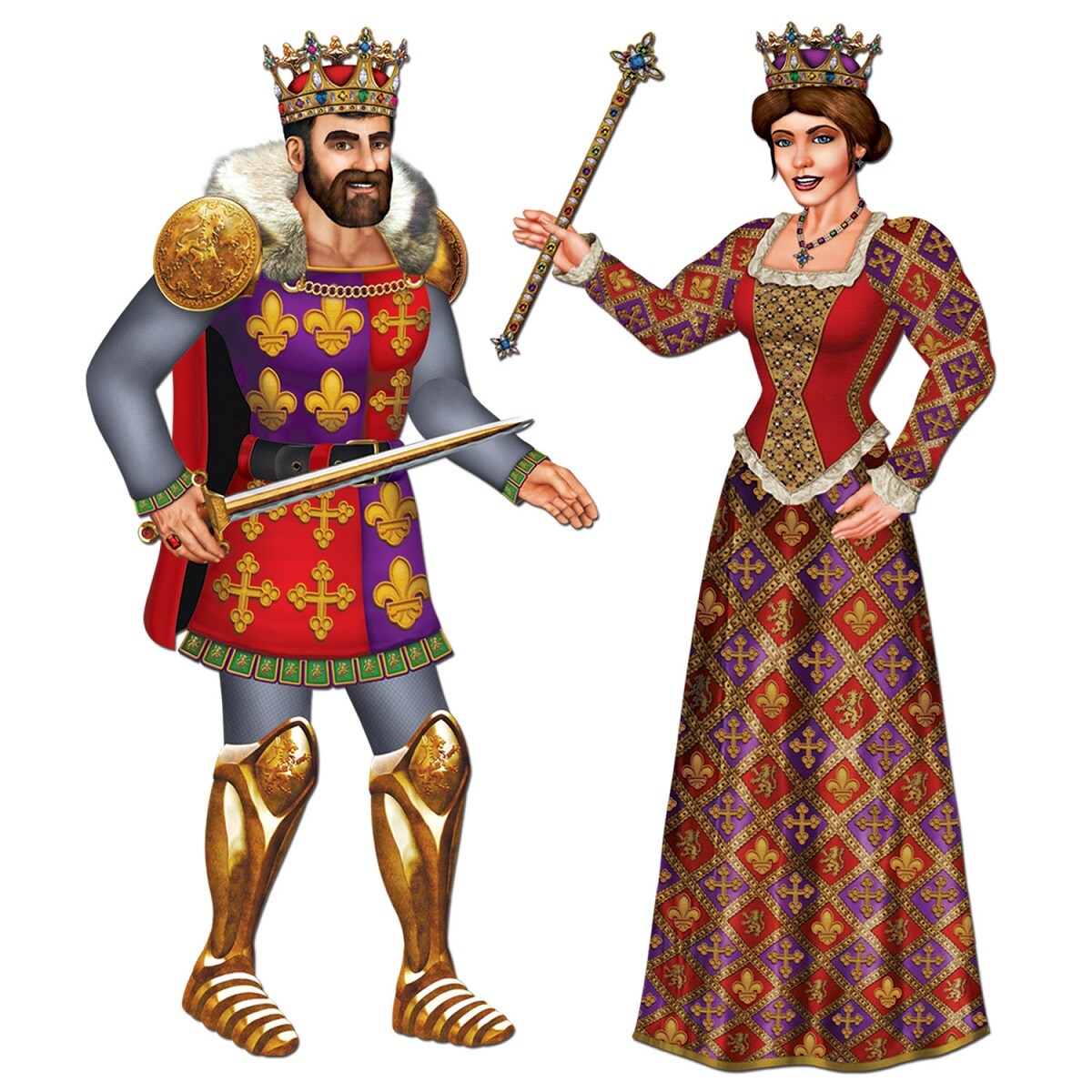 Beistle Club Pack of 12 Brown Jointed Medieval Royal King and Queen Cutout Decorations 3'