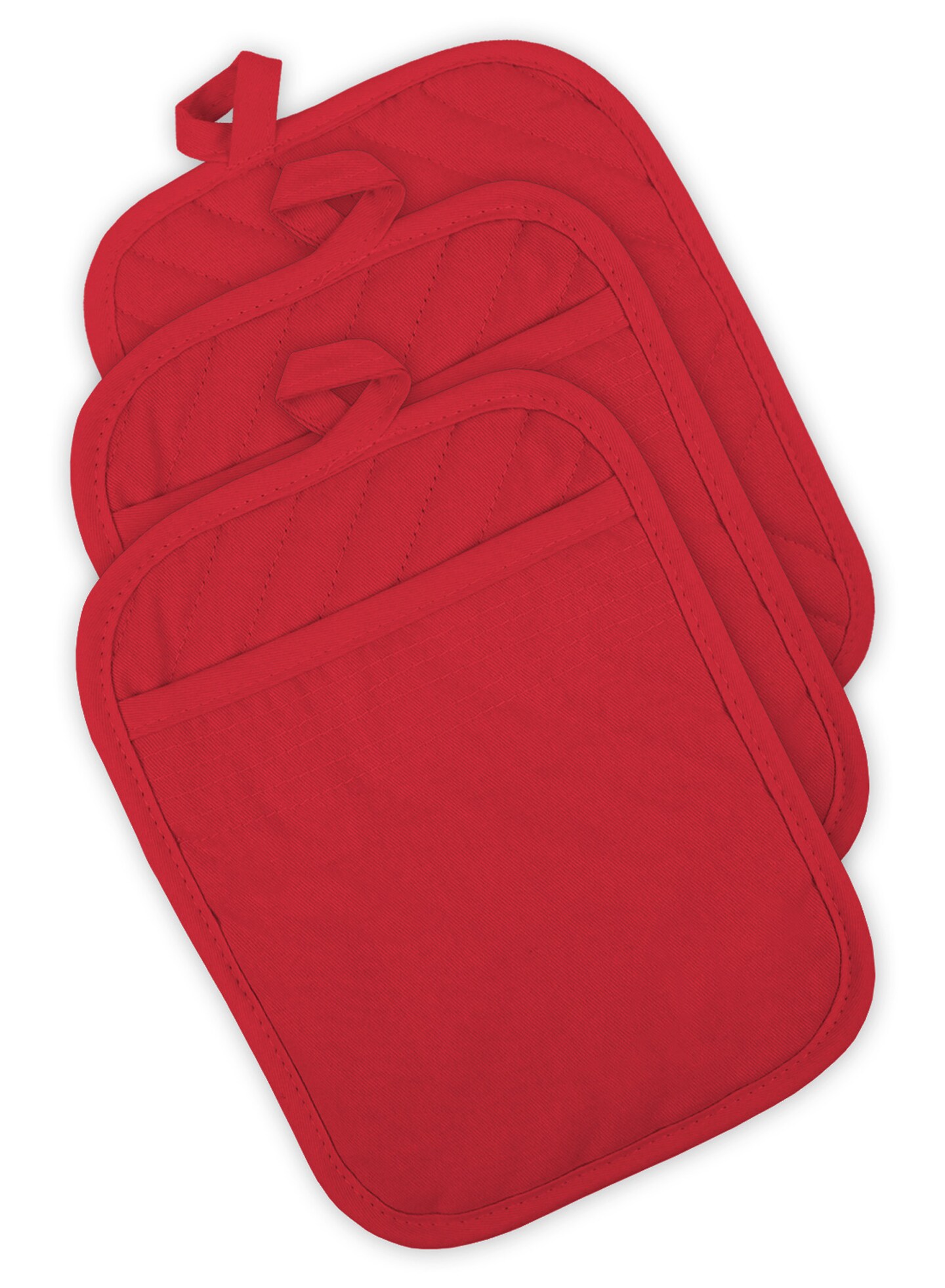 CC Home Furnishings Quilted Cotton Kitchen Potholders - 9" - Solid Red - Set of 3