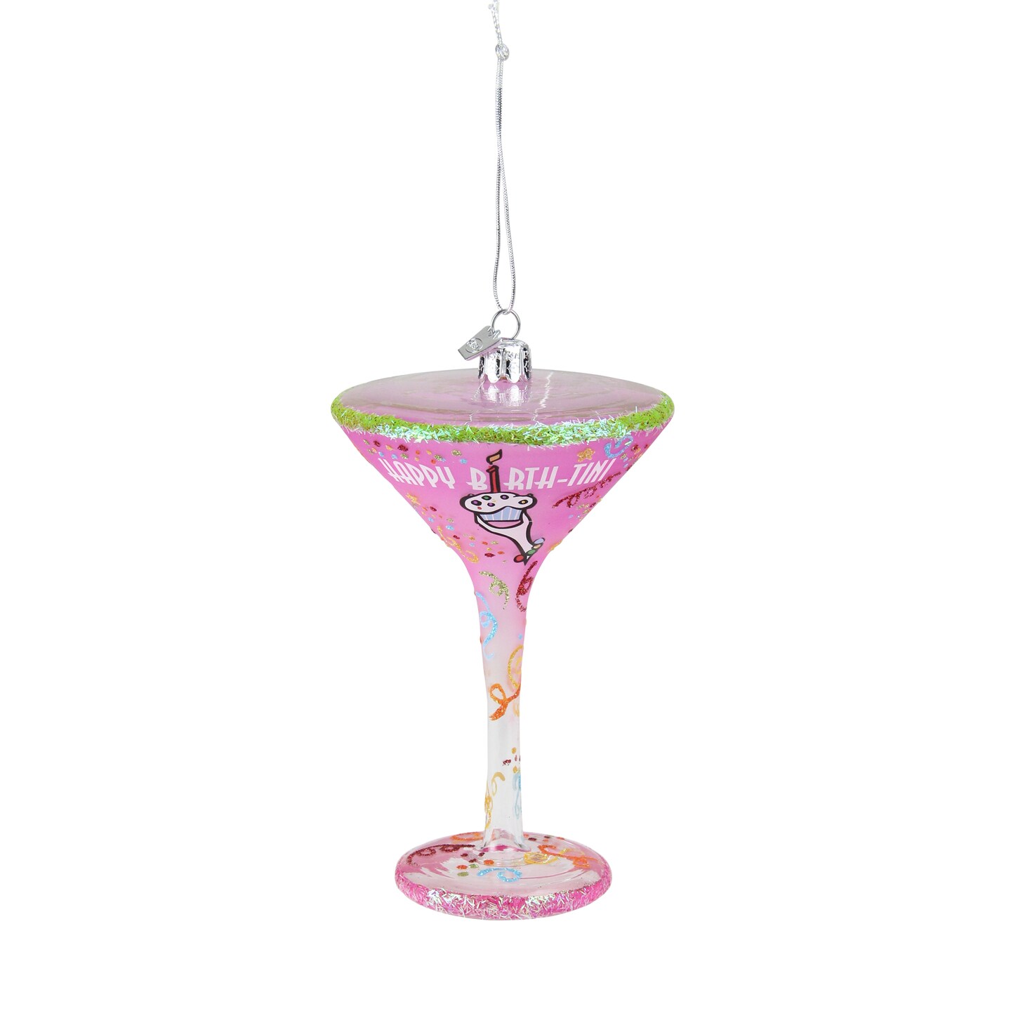 Kurt Adler 7&#x22; Pink and Clear Blown Happy Birth-Tini Martini Cocktail Glass Christmas Ornament