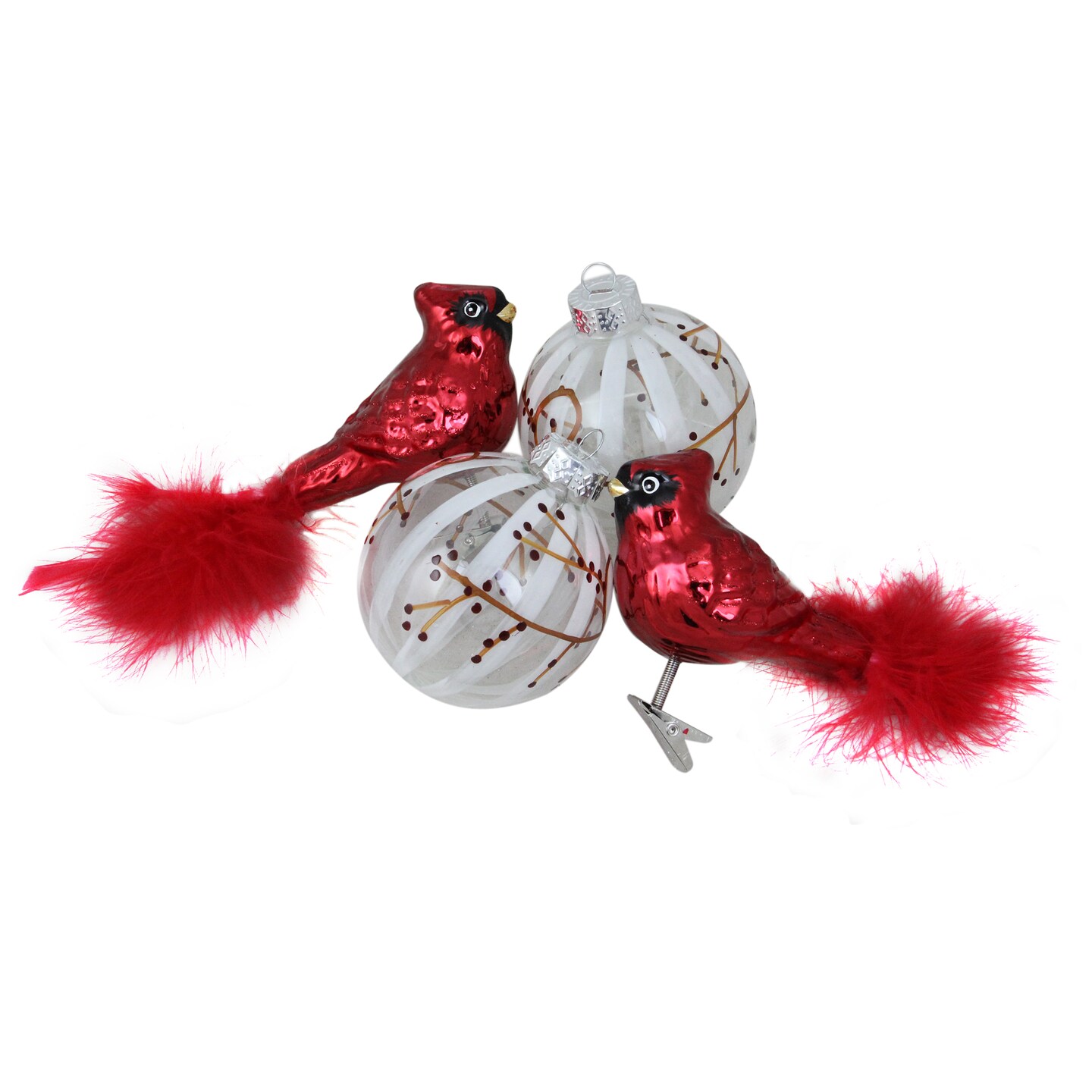 Northlight 4ct Red and White Cardinal Birds Glass Finish Christmas Ball Ornaments 6.25&#x22; (155mm)