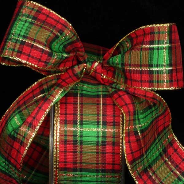 The Ribbon People Red and Green Plaid Print Wired Craft Ribbon 1.5&#x22; x 27 Yards