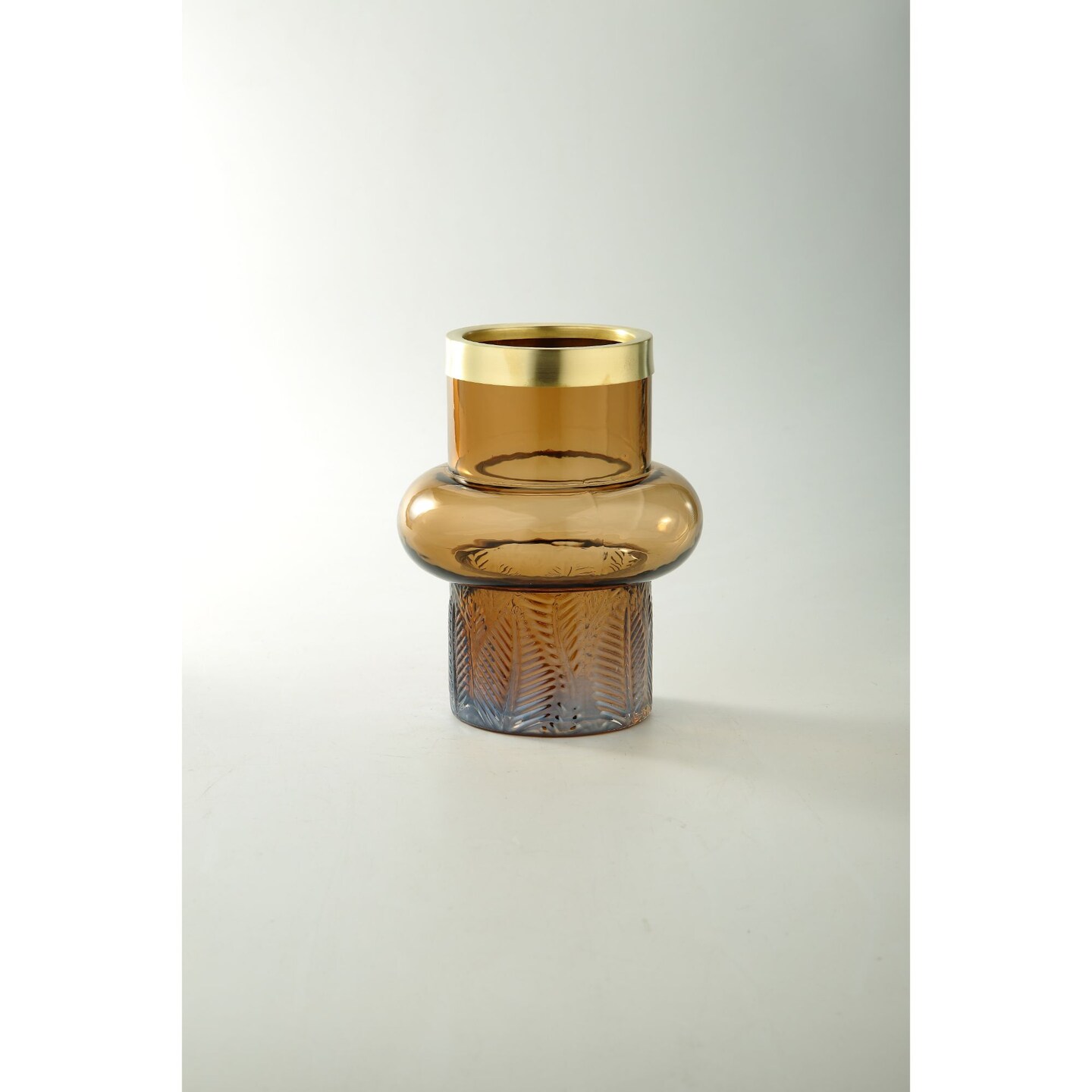 CC Home Furnishings 8&#x22; Brown and Gold Leaf Pattern Cylindrical Glass Flower Vase