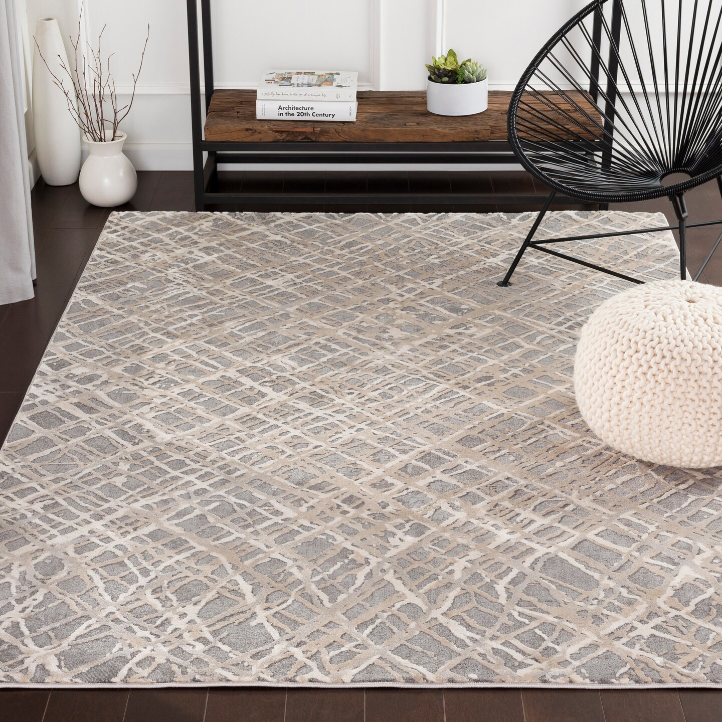 Tiwari Home 5&#x2019;3&#x201D; x 7&#x2019;6&#x201D; Checked Patterned Charcoal and Beige Rectangular Area Rug