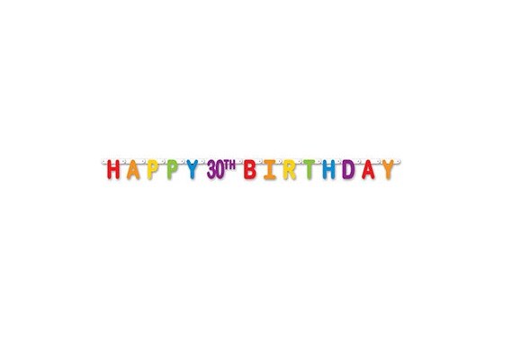 Beistle Pack of 12 Colorful Jointed Happy 30th Birthday Banner Hanging Party Decorations 66"