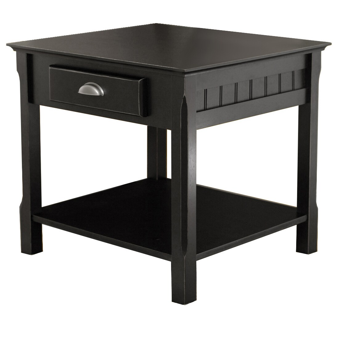Contemporary Home Living 22.25&#x22; Black Elegant Timber Square Top End Table with Drawer and Shelf