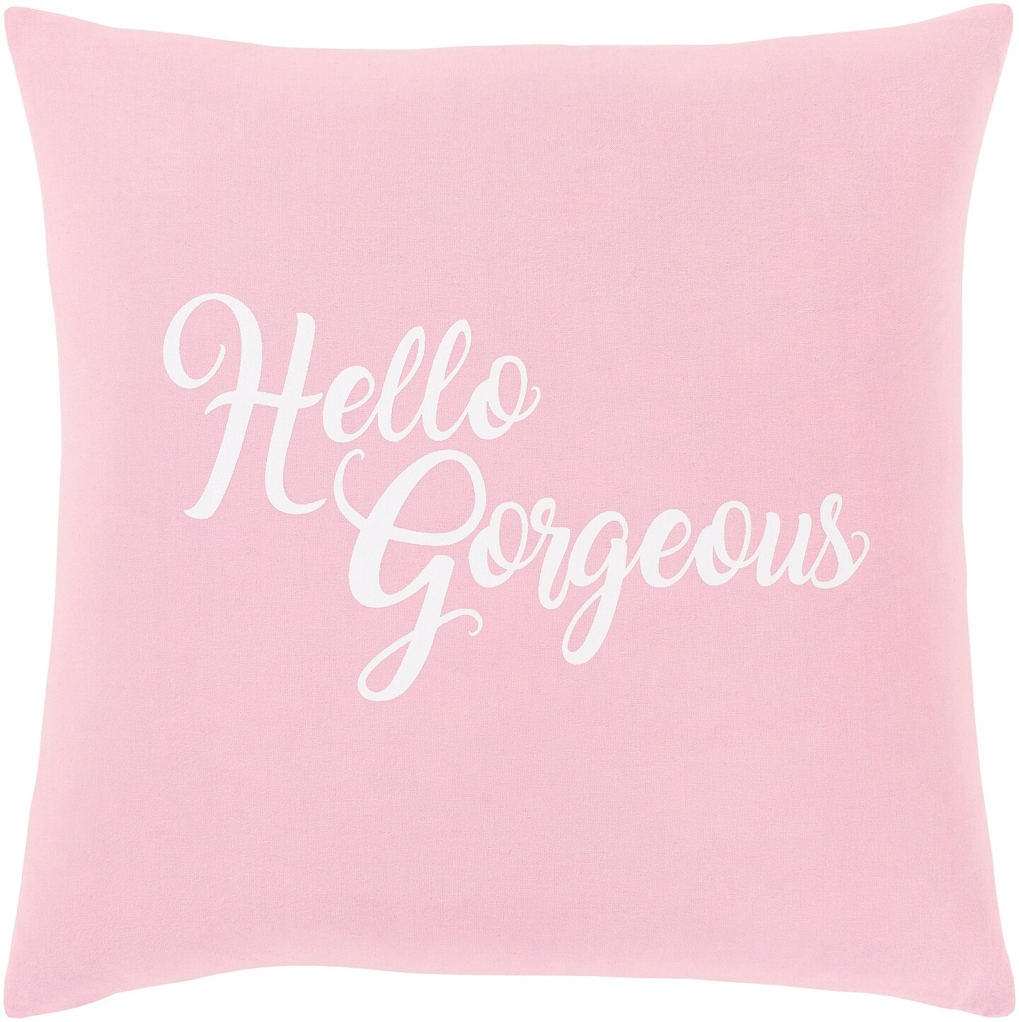 Tiwari Home 18" Pink and White "Hello Gorgeous" Square Woven