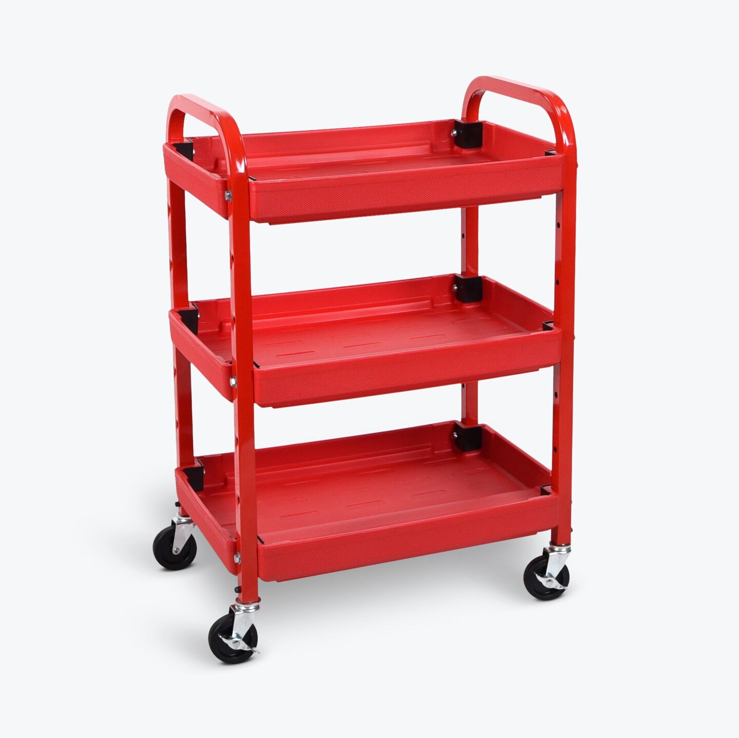 Luxor Office Multipurpose Adjustable Utility Cart with Three Shelves, Red