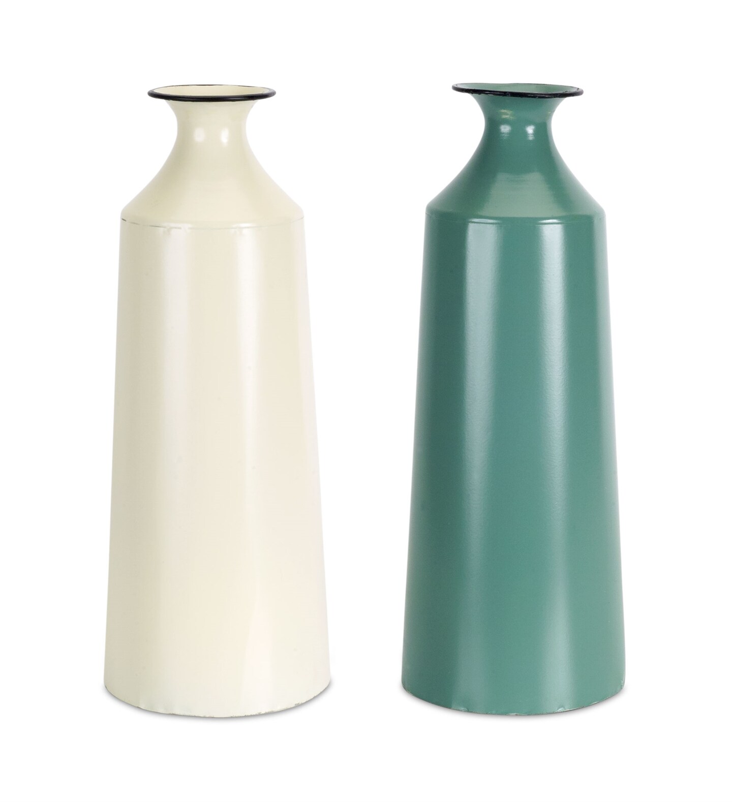 Melrose Creamy Vintage Style Iron Vase 12&#x201D; - White and Green - Set of 2
