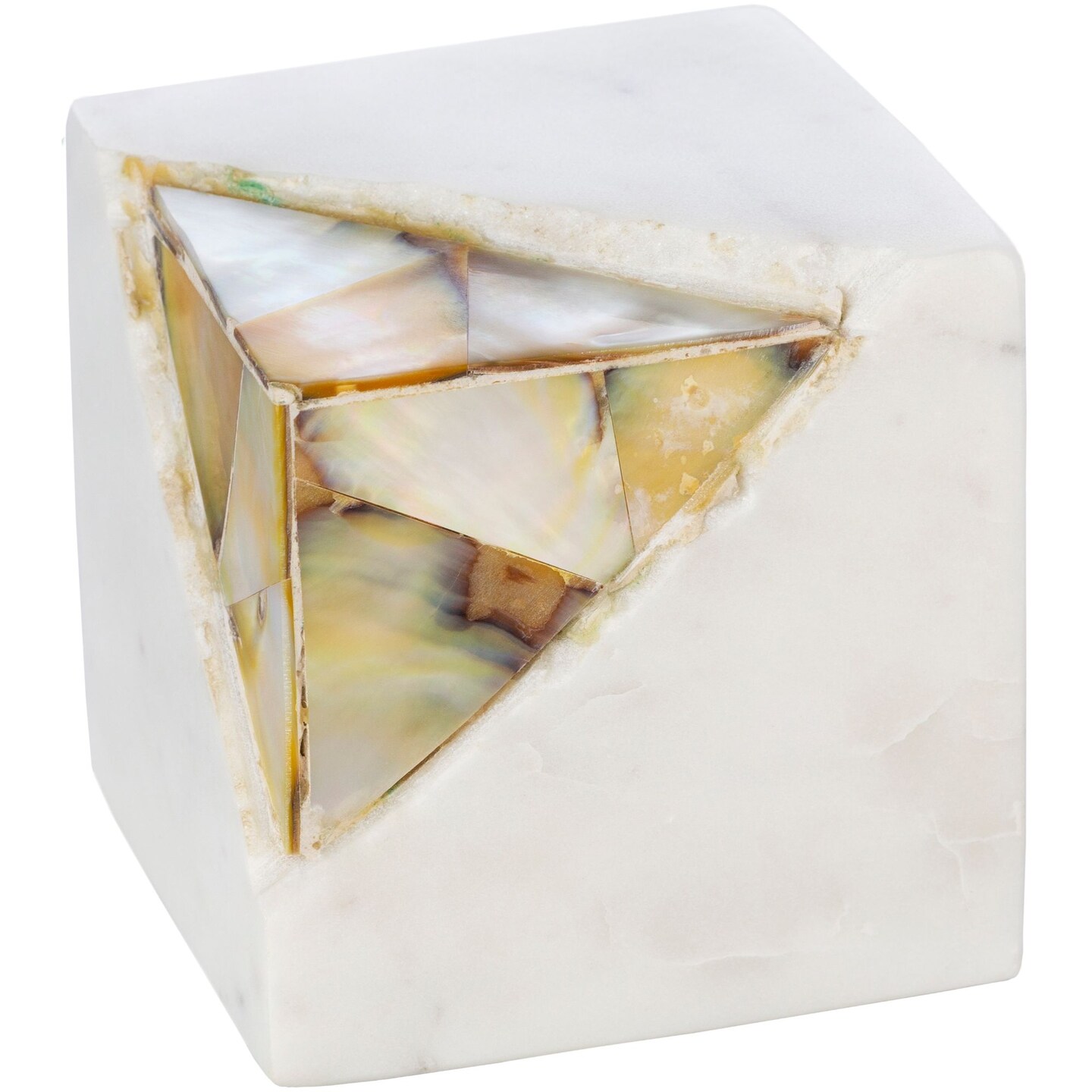 Tiwari Home 4&#x22; White and Yellow Decorative Pearl Cubic Stone Sculpture
