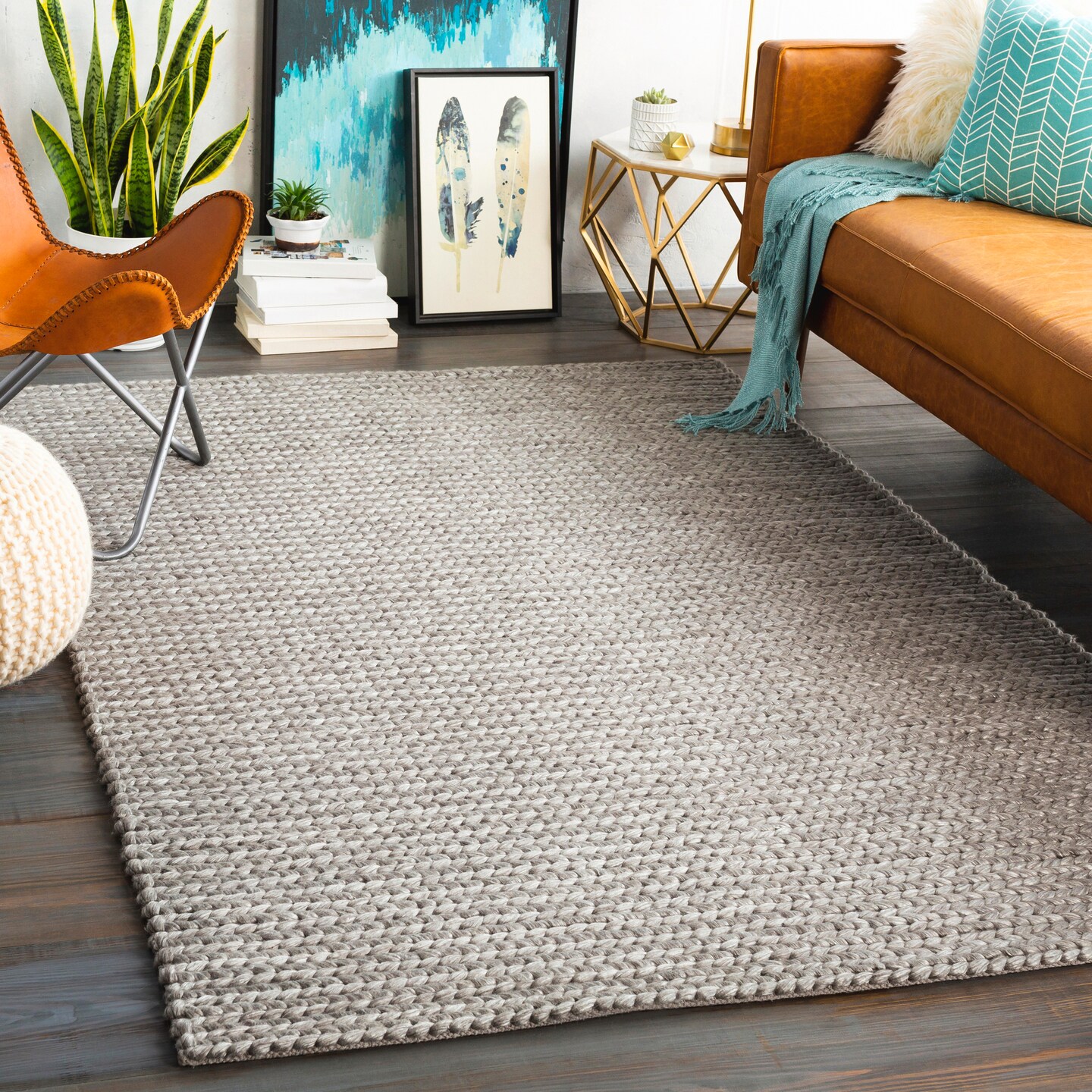 Tiwari Home 8&#x27; x 10&#x27; Braided Design Ivory and Gray Rectangular Area Throw Rug