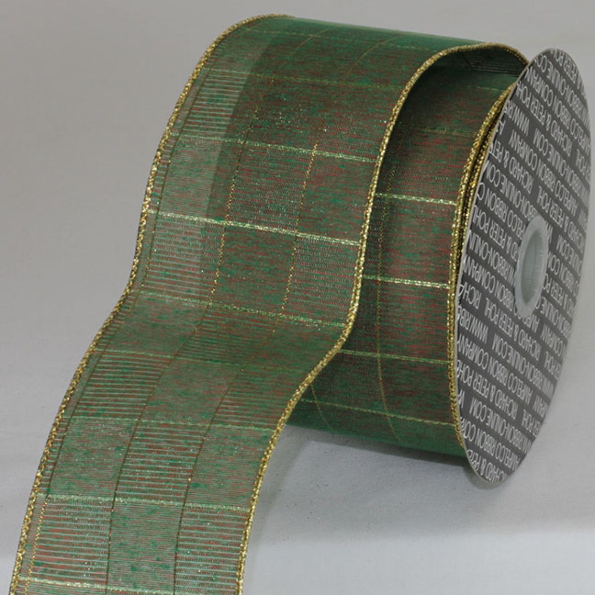 The Ribbon People Forest Green and Gold Pin Stripe Checkered Metallic Wired Craft Ribbon 3" x 20 Yards