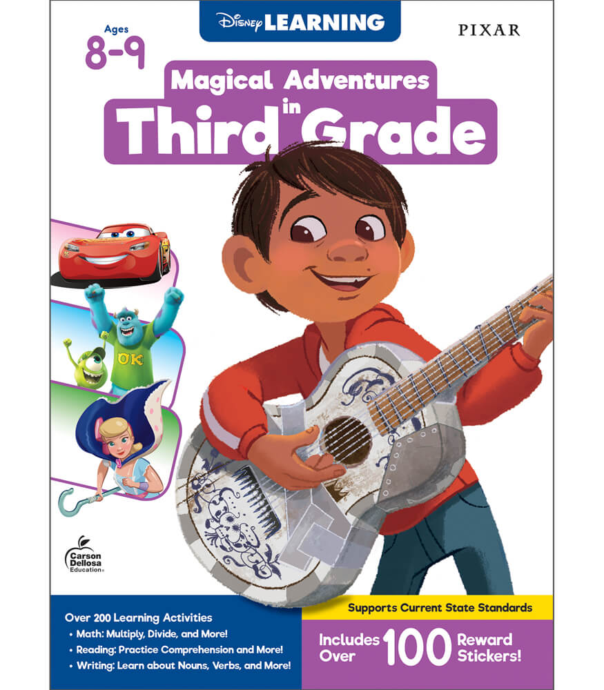 Disney Learning Magical Adventures in 3rd Grade Workbooks All Subjects, Math, Reading Comprehension, Sight Words, Writing Practice, Toy Story 4, Cars, Coco, and Monsters Inc Third Grade Workbooks