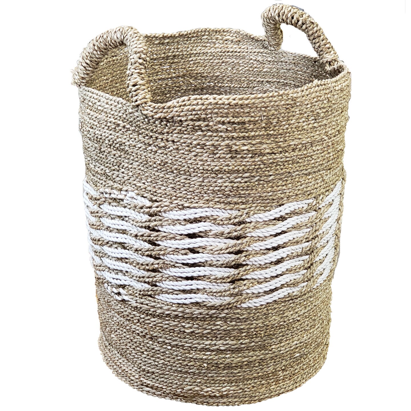 Stoneage Arts Inc 18" Gray, White, and Beige Seagrass and Raffia Basket Handcrafted with Genuine Human Touch