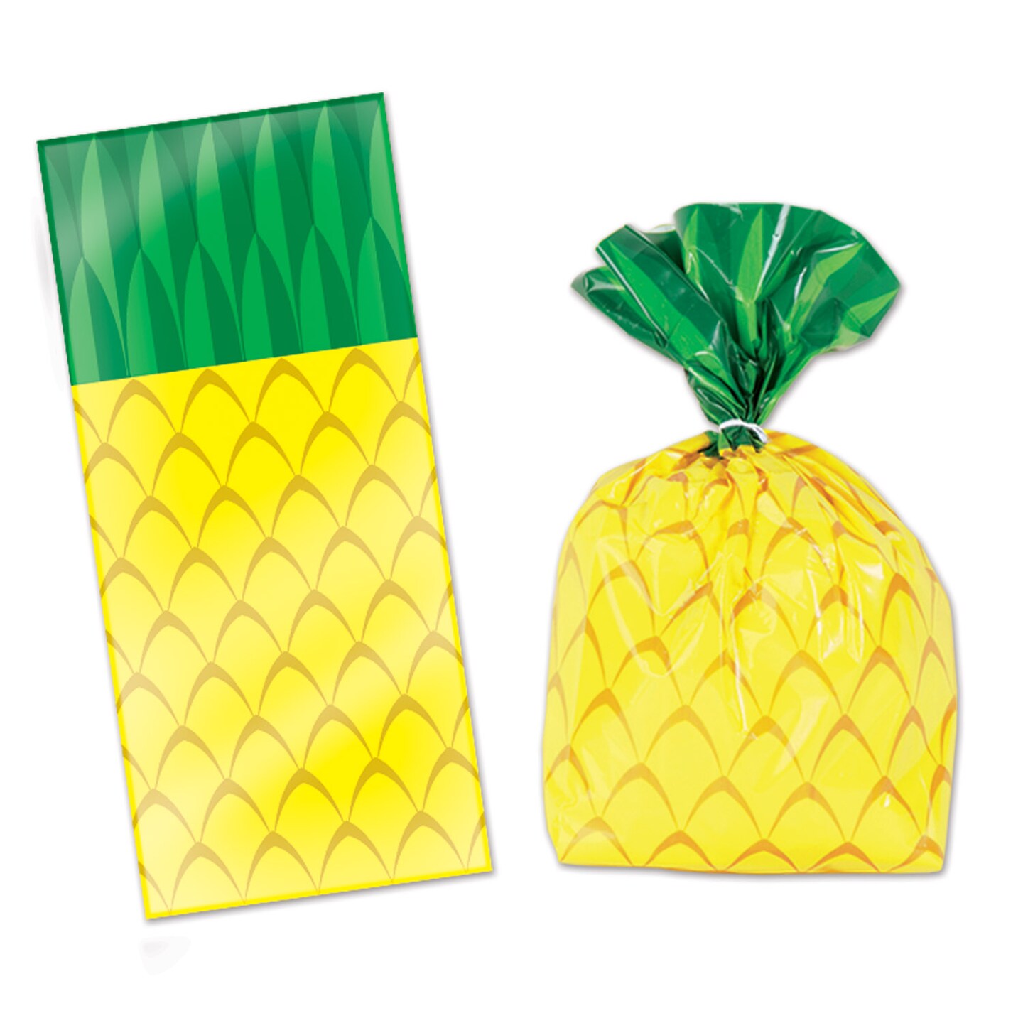 Party Central Club Pack of 12 Yellow and Green Pineapple Cellophane Party Bags 9&#x22;
