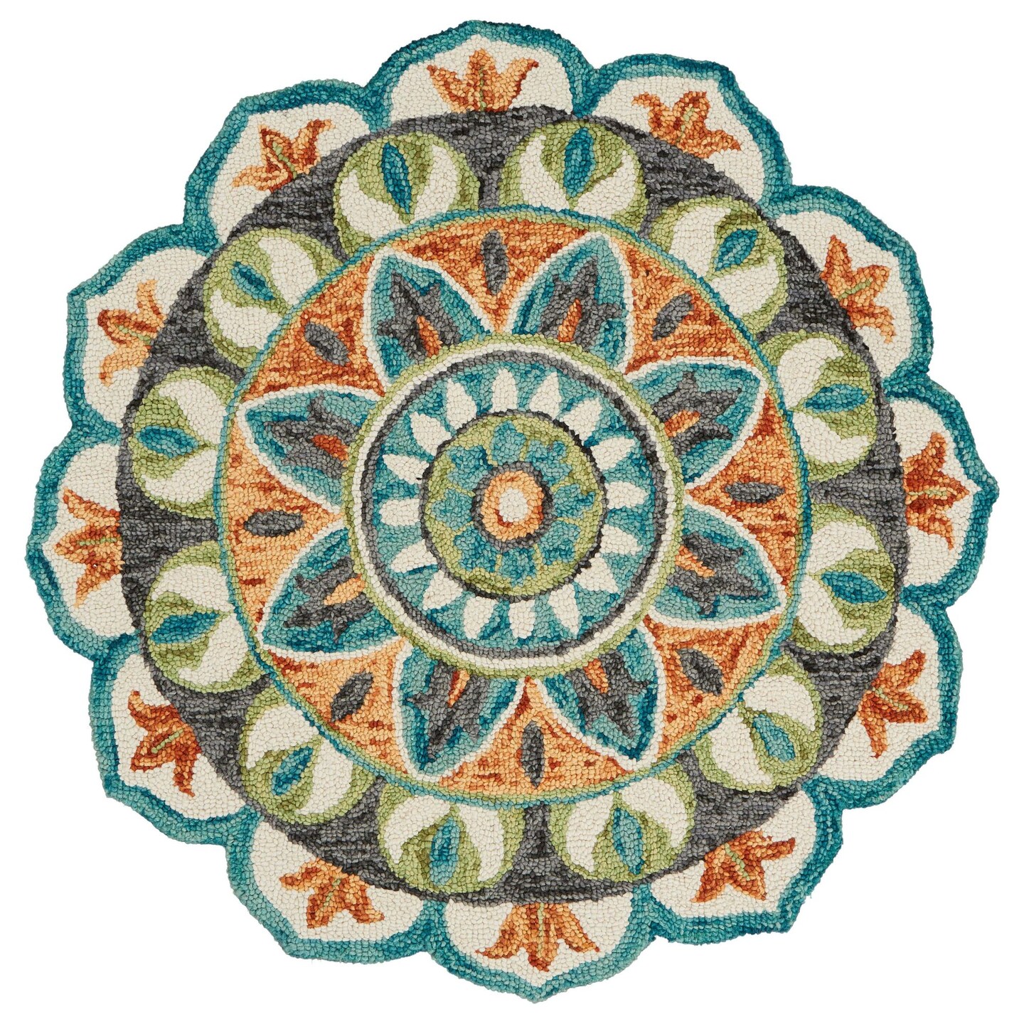 Laddha Home Designs 6' Blue and Green Floral Petaled Hand Tufted Wool Area Throw Rug