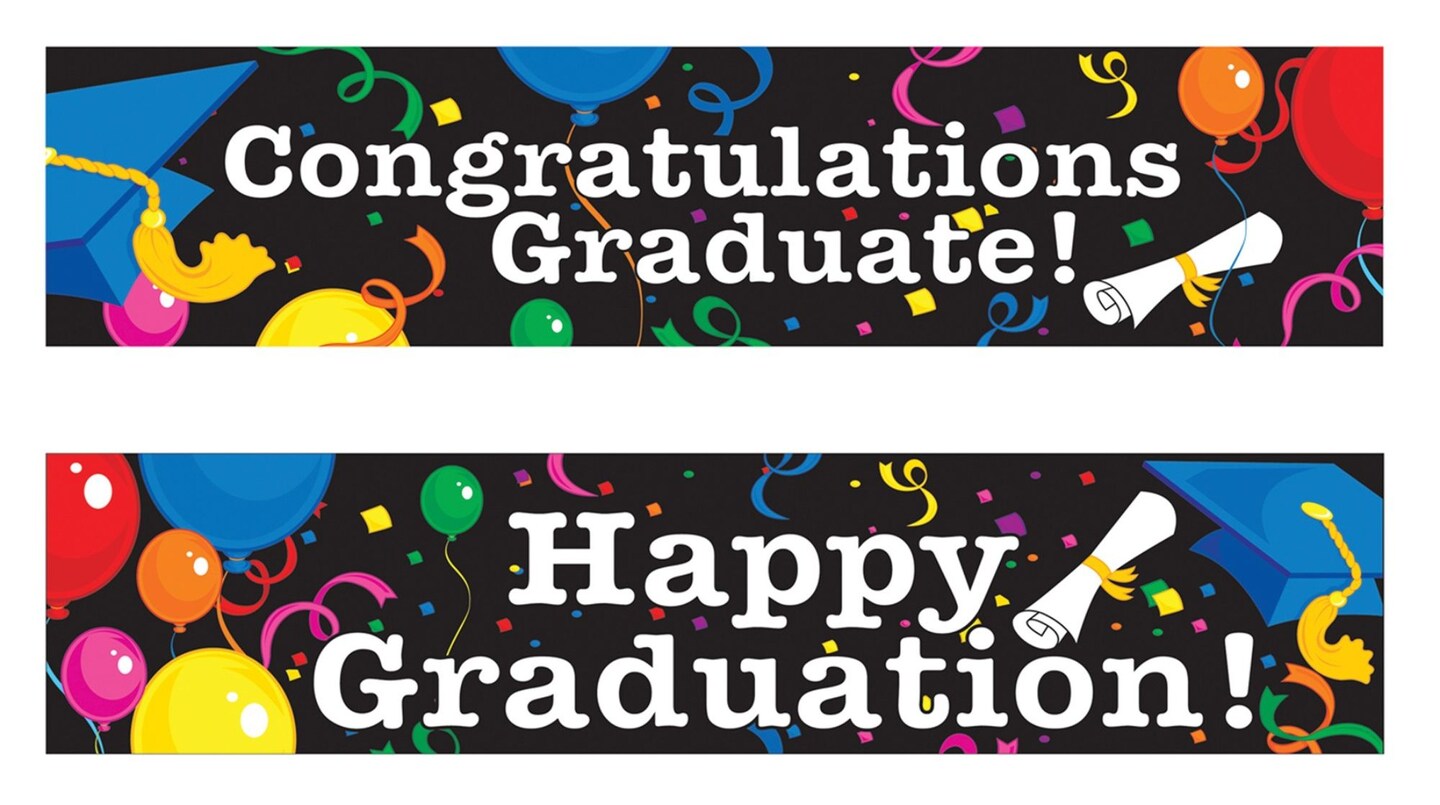 The Costume Center Set of 2 Black and White Graduation Banners - 5&#x27;