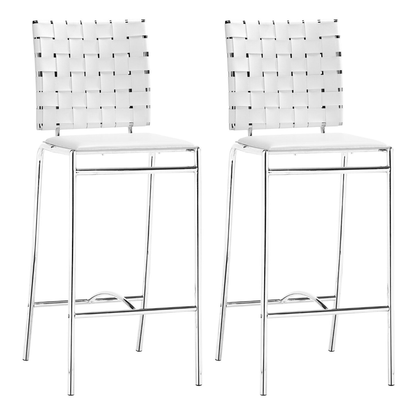 Modern Home Set of 2 White and Silver Upholstered Counter Chairs 39