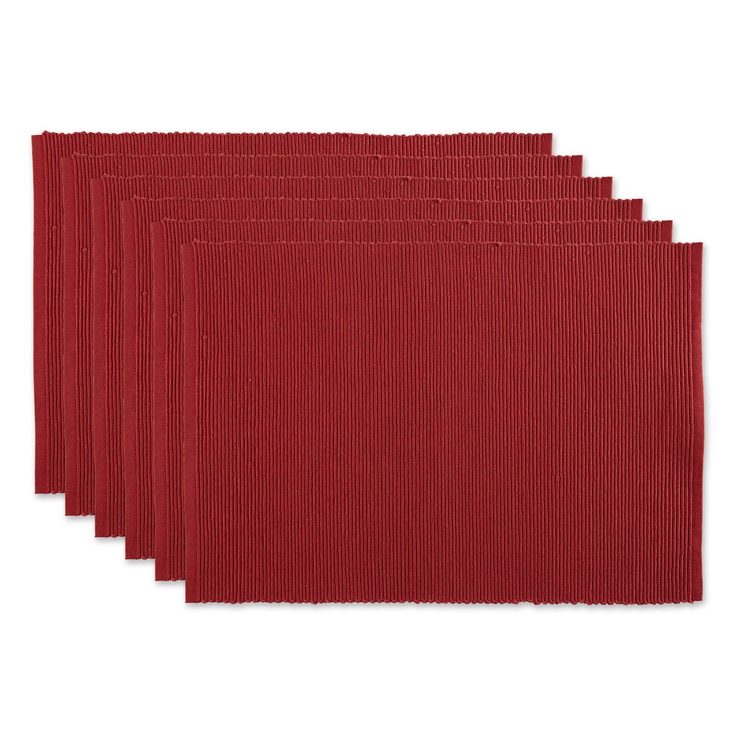 Contemporary Home Living Textured Ribbed Cotton Dining Table Placemats - 19&#x22; - Barn Red - Set of 6