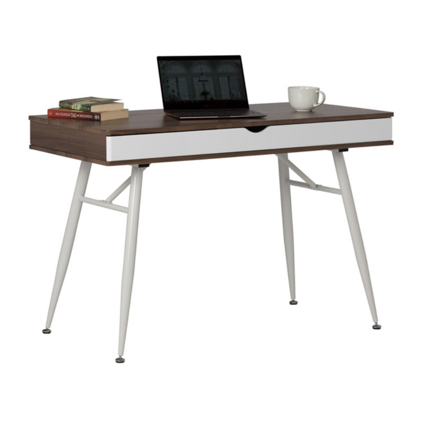 Calico Designs Alcove Split Drawer Desk with Device Storage - White/Chestnut Finish