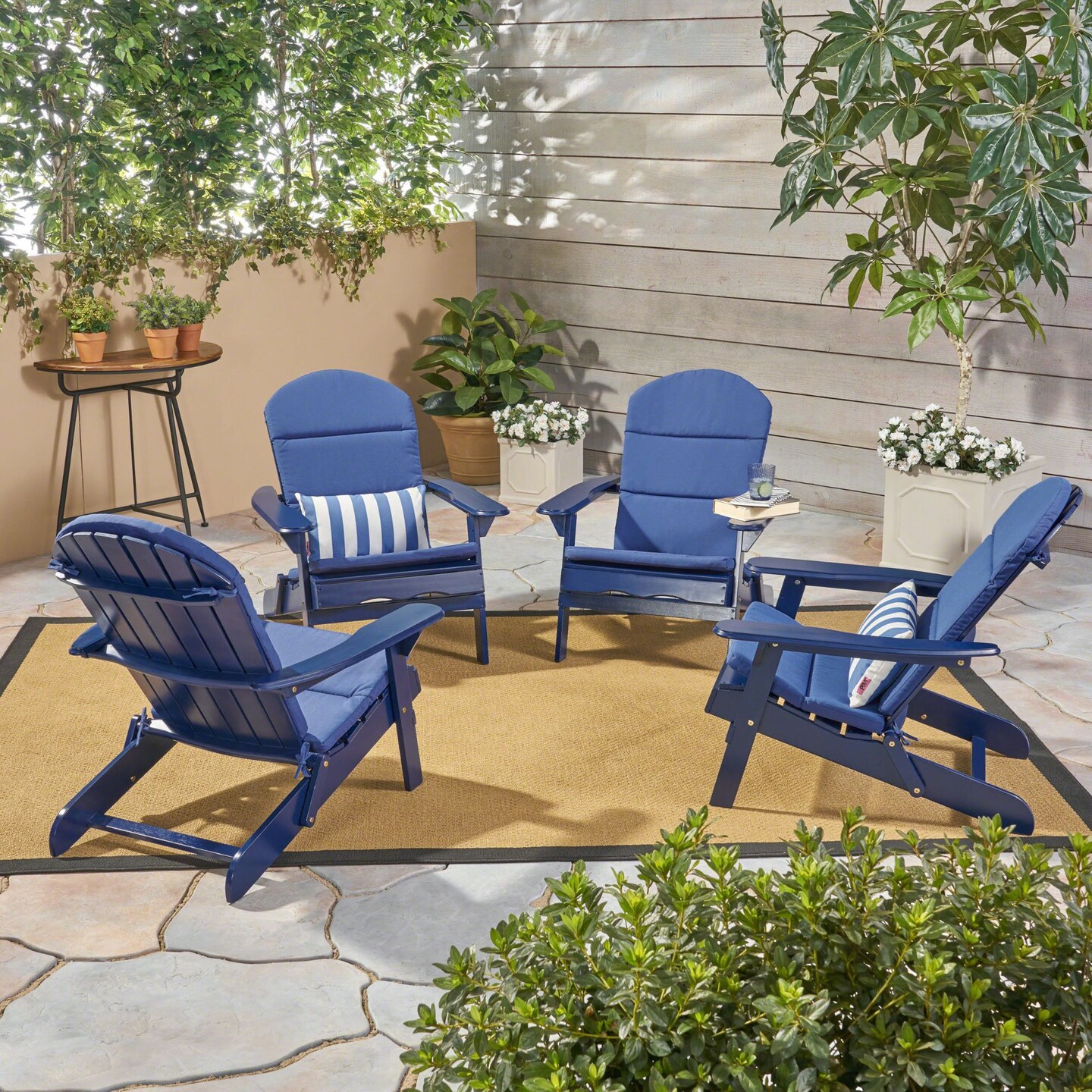 Contemporary Home Living Set of 4 Navy Blue Outdoor Patio