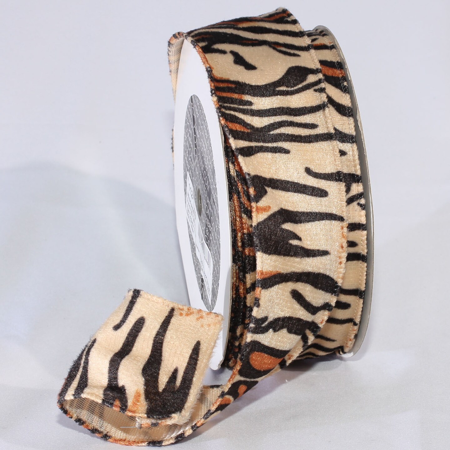 The Ribbon People Orange and Black Tiger Print Wired Craft Ribbon 2&#x22; x 22 Yards