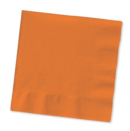 Party Central Club Pack of 240 Sunset Orange Solid 2-Ply Disposable Beverage Napkins 5&#x22;