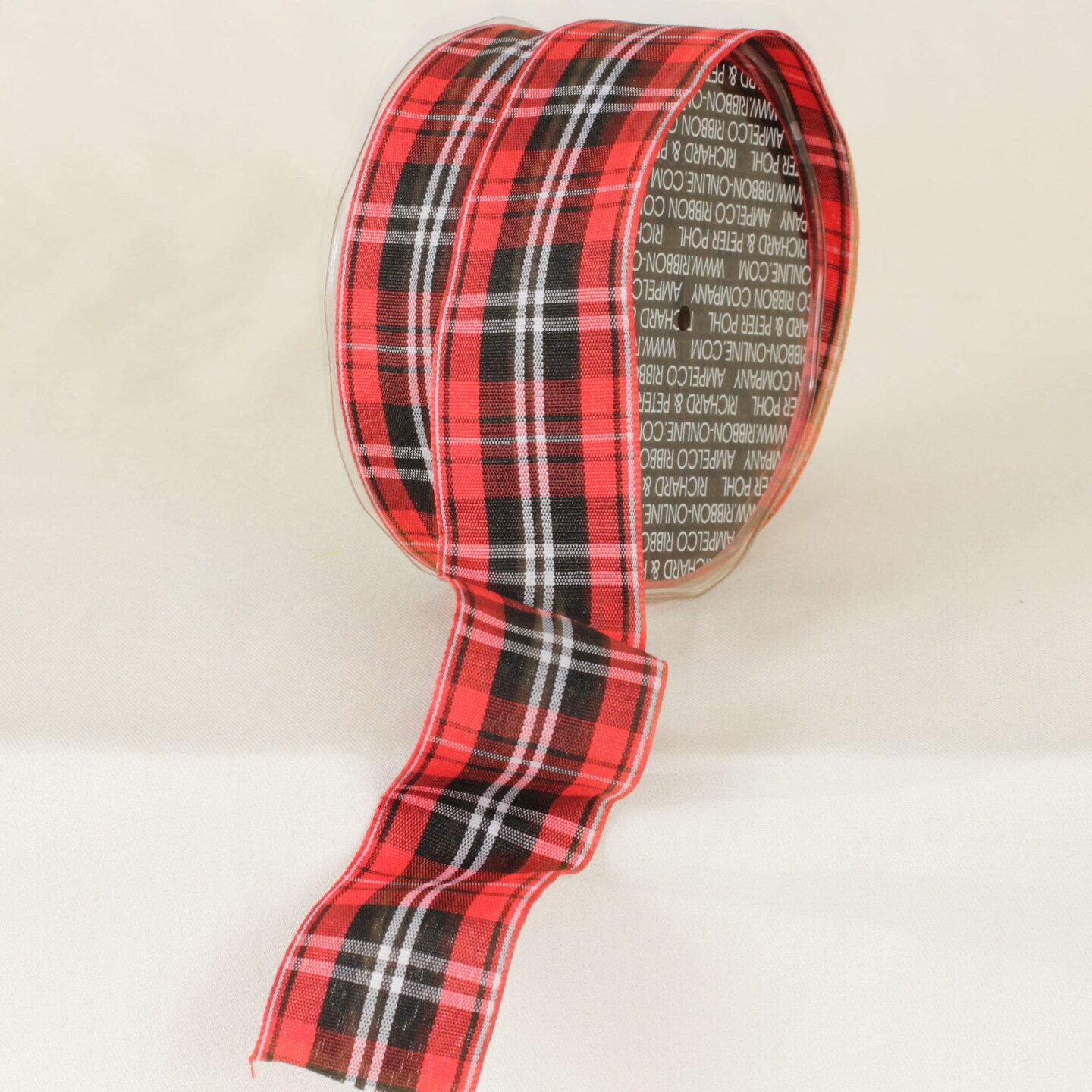The Ribbon People Tartan Pattern Orange red/Black Wired Craft Ribbon 1.5&#x22; x 30 Yards