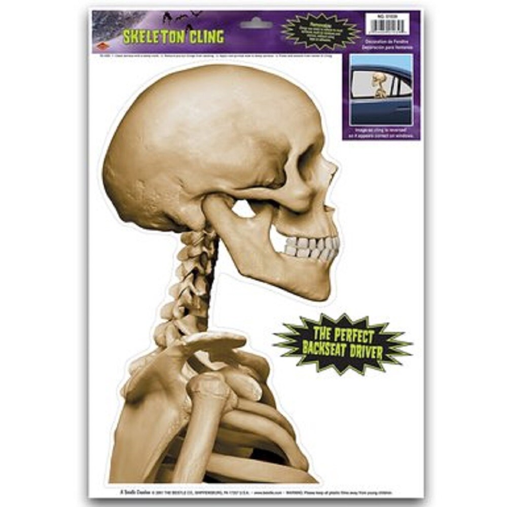 Beistle Pack of 12 Backseat Driver Skeleton Halloween Car Window Cling Decorations
