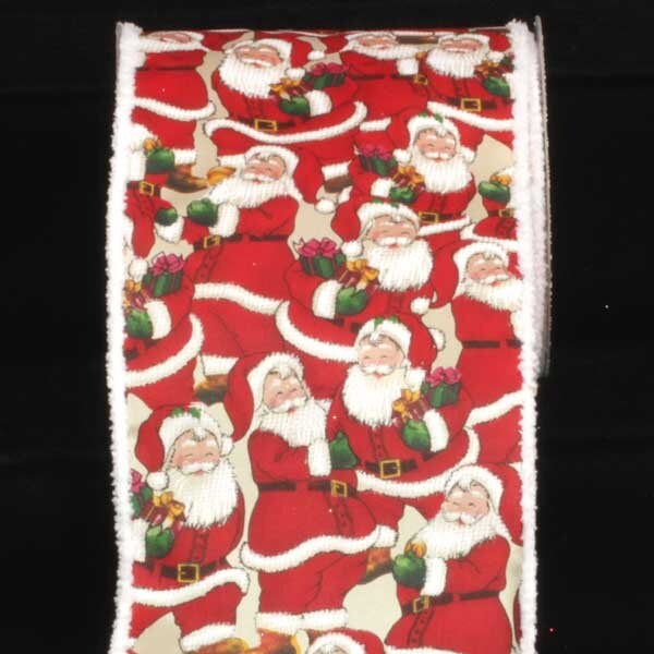 The Ribbon People Red and White Santa Printed Wired Craft Ribbon 6" x 20 Yards