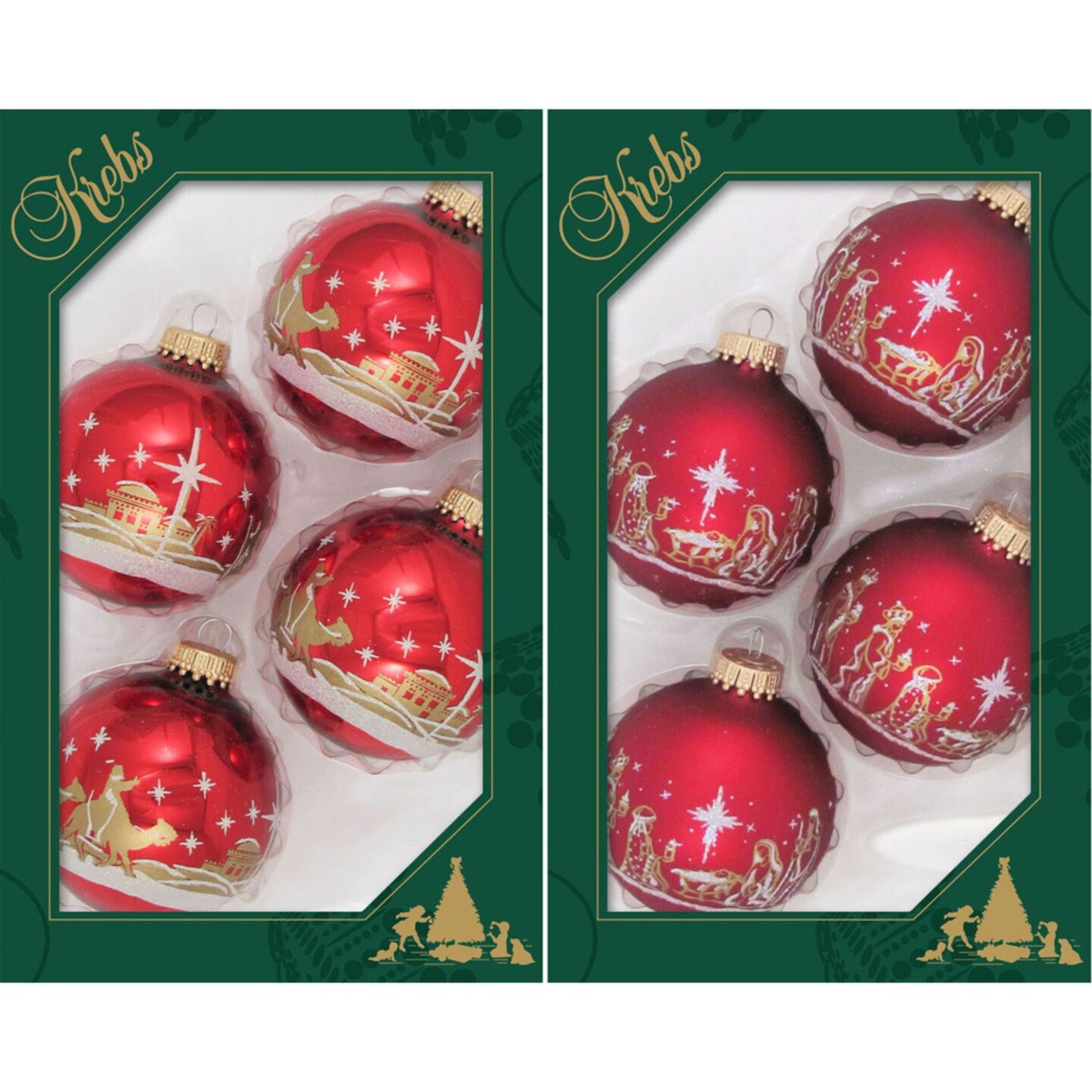 Christmas by Krebs 8ct Red Nativity and Bethlehem Scene Christmas Ball Ornaments 2.5&#x22; (67mm)