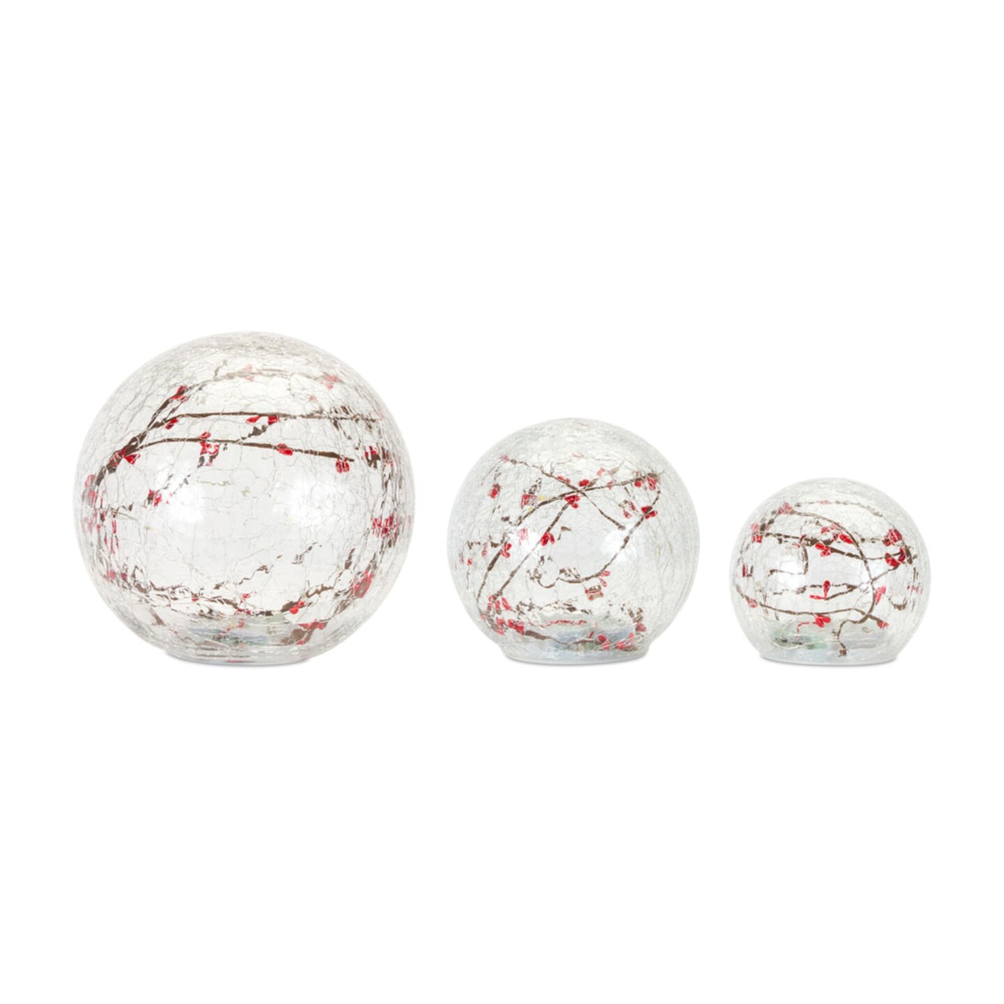 Melrose LED Lighted Red Berry Glass Globe Decorations - 7.5&#x22; - Set of 3