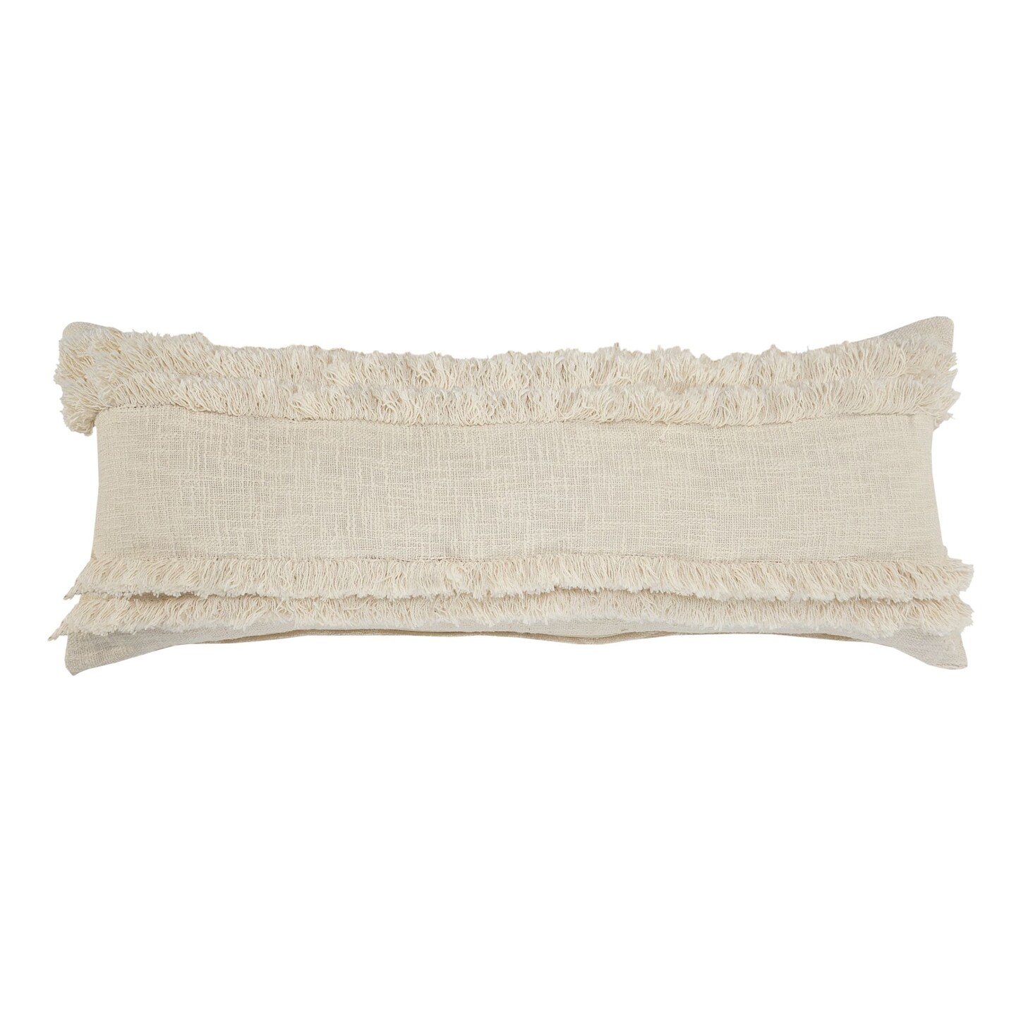 Laddha Home Designs 36" Beige Solid Fringed Rectangular Lumbar Pillow