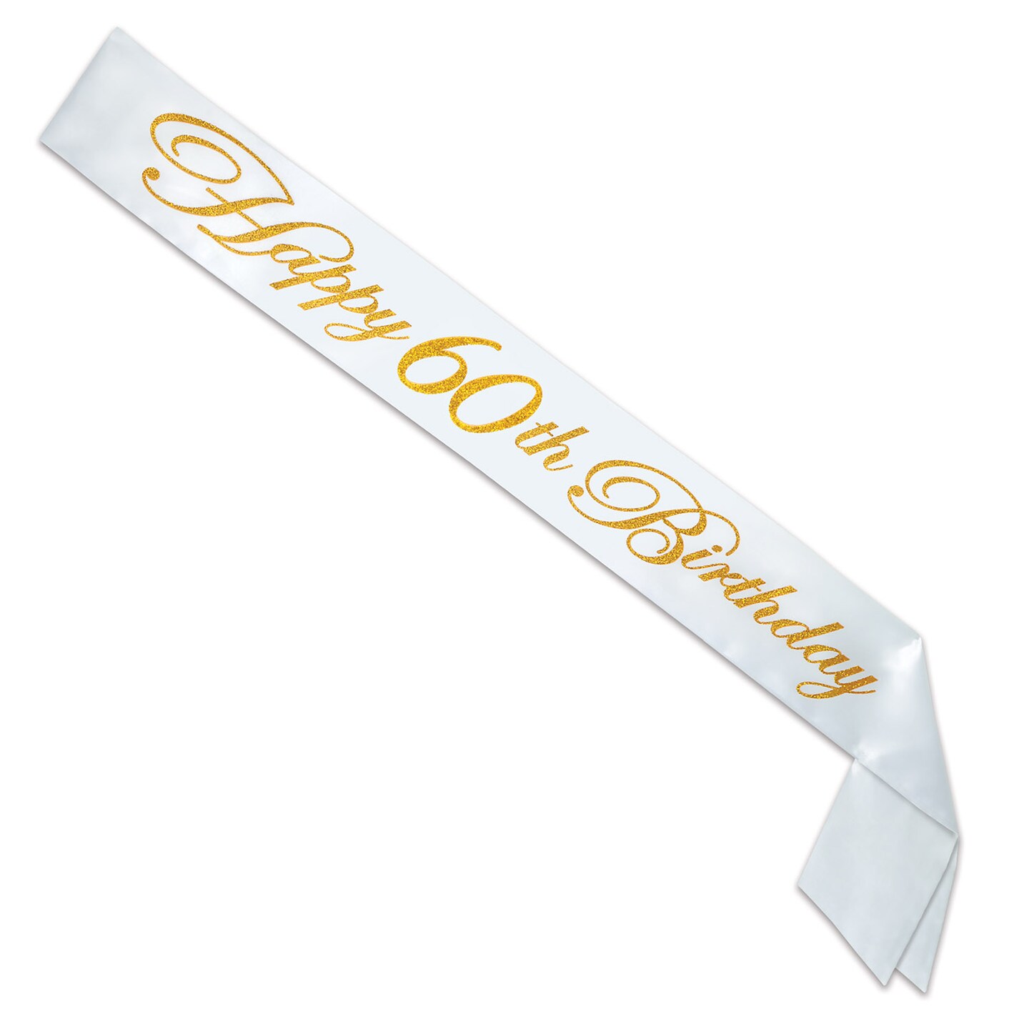 Beistle Set of 6 Gold Glittered Happy 60th Birthday White Satin Sash 33"