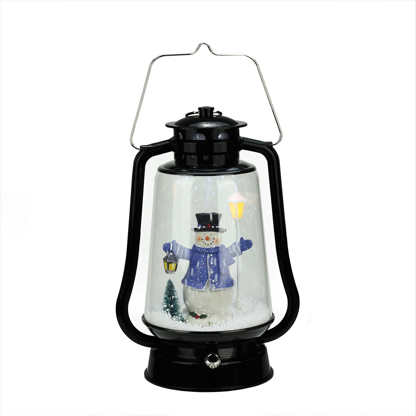 Northlight 13.5&#x22; Black Lighted Musical Snowman Snowing Christmas Table Top Lantern