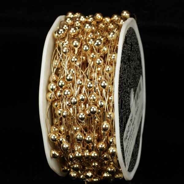 The Ribbon People Gold Pearls Wired Craft Ribbon Garland 0.25" x 54 Yards