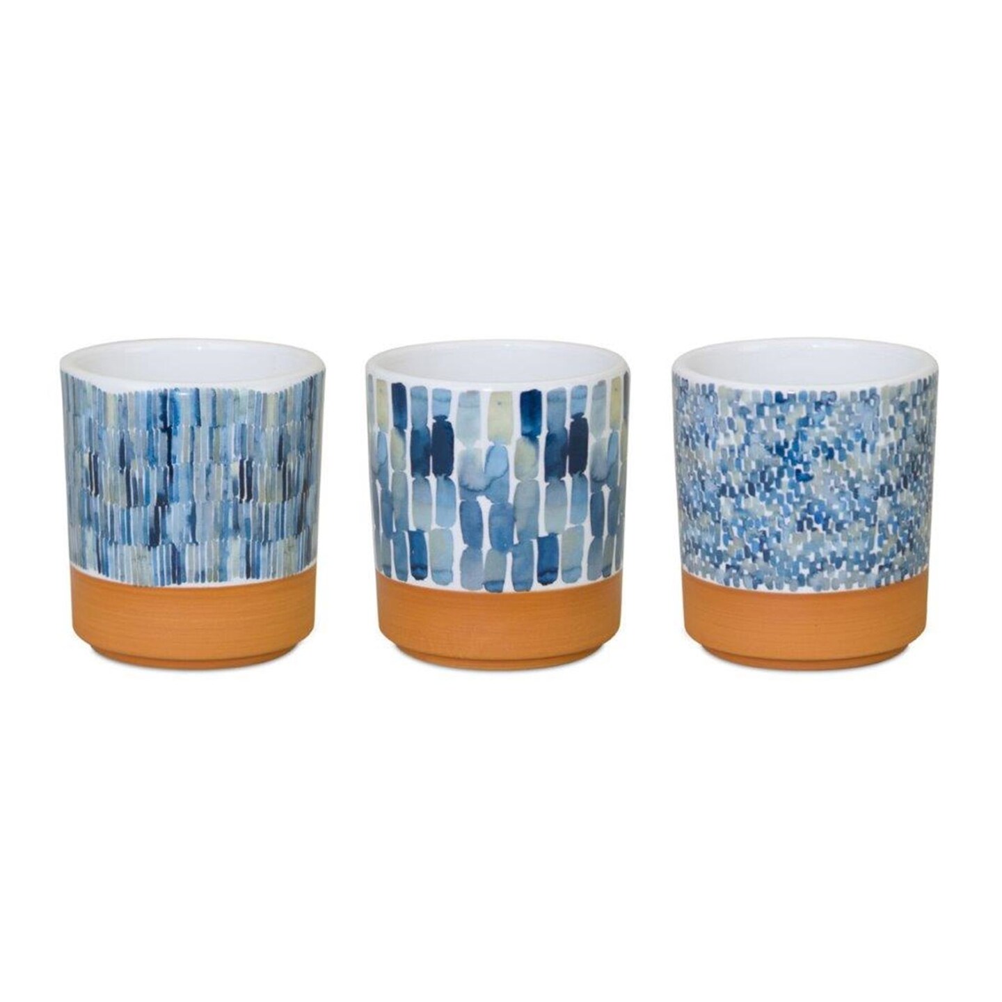 Melrose Set of 3 Abstract Painted Glazed Mini Pots 3.5&#x22;